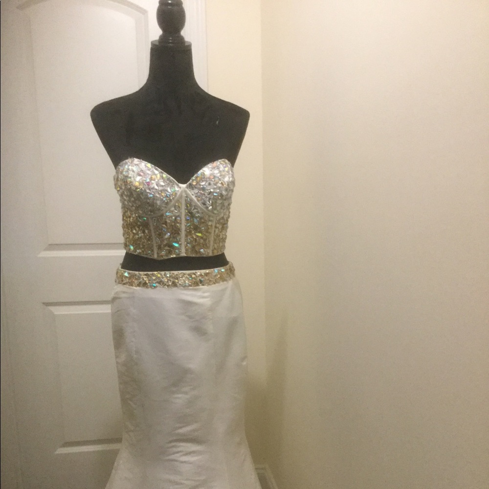 Strapless Beaded  White Mermaid Gown